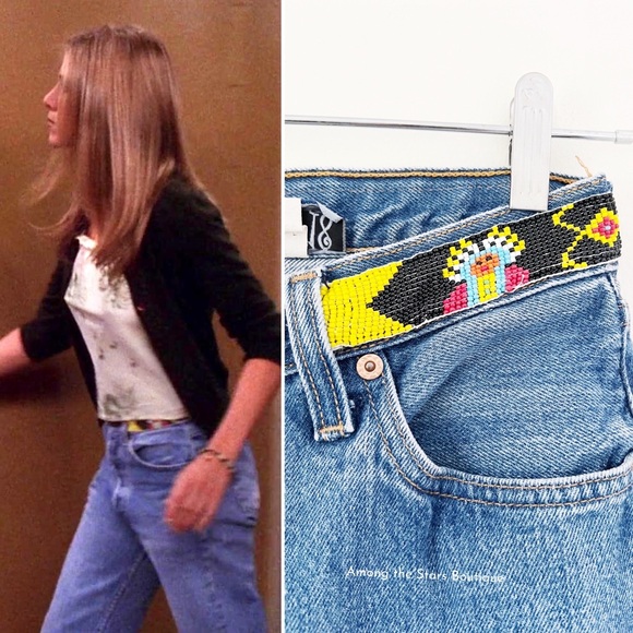 Exceptionally Rare 90s Vintage Upcycled Beaded Jeans ASO Rachel Green in Friends - Picture 3 of 15